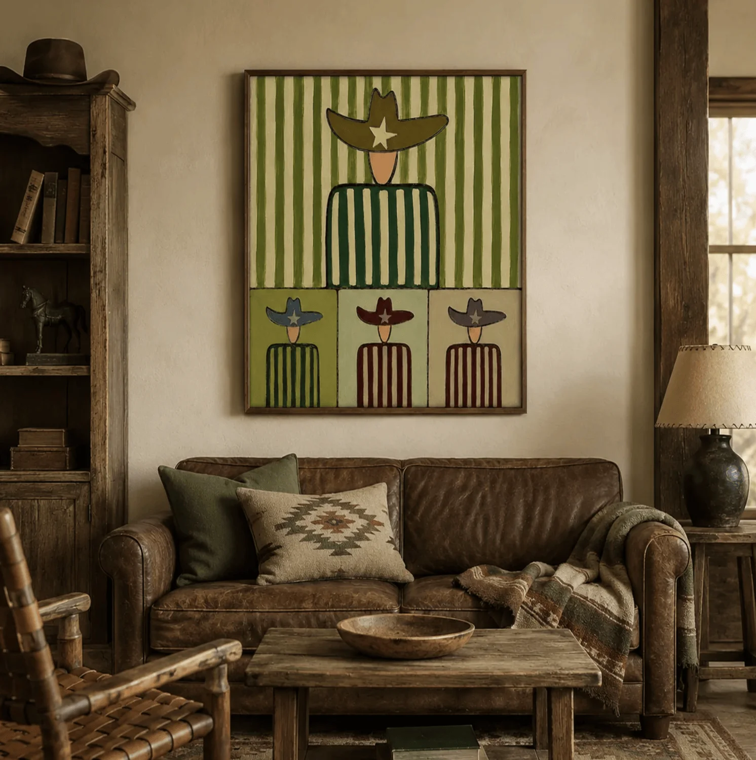 Abstract Striped Cowboy Wall Art Canvas Prints, Western Retro Posters, Earthy Decor for Living Room Bedroom Entryway Decor
