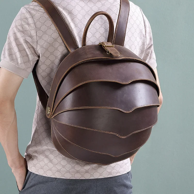 Mochila de couro genuíno para homens, mochilas de couro genuíno, mochila de estudante de couro natural real, estilo de música, novo 2024