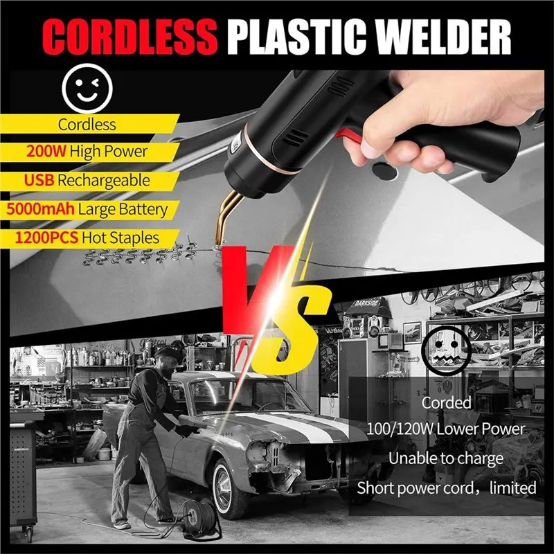 CMHI-USB Rechargeable Cordless Plastic Welder 200W, 1200PCS Hot Stapler Included In Plastic Welding Kit