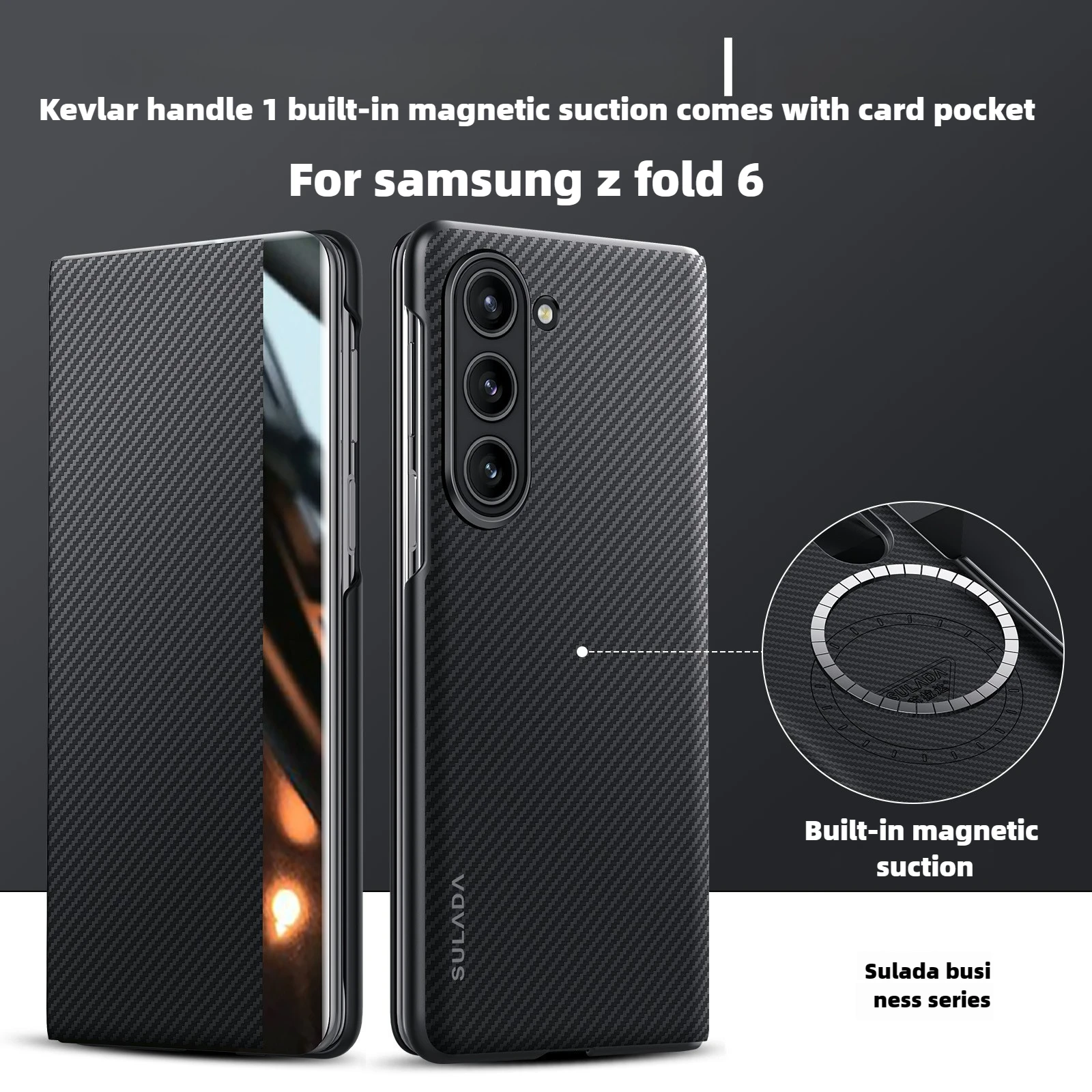 Matte Carbon Fiber 600D Textured Case For Samsung Galaxy Z Fold 6 5 4 Magnetic Flip Cover All Inclusive Protection Smart Window