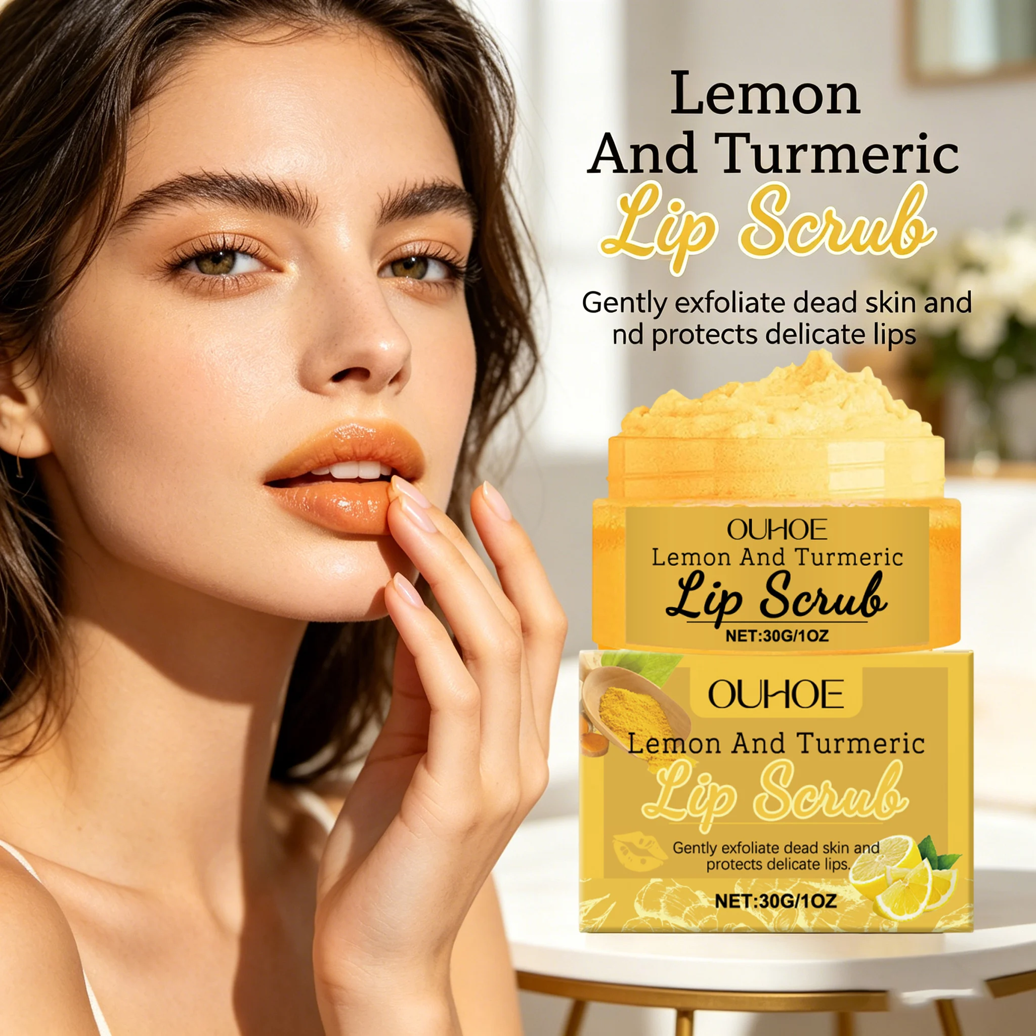 Turmeric Lemon Lip Scrub Natural Plant Extract Smoothing Brightening Lip Care For Dry Chapped Peeling K-Beauty Prep Lips