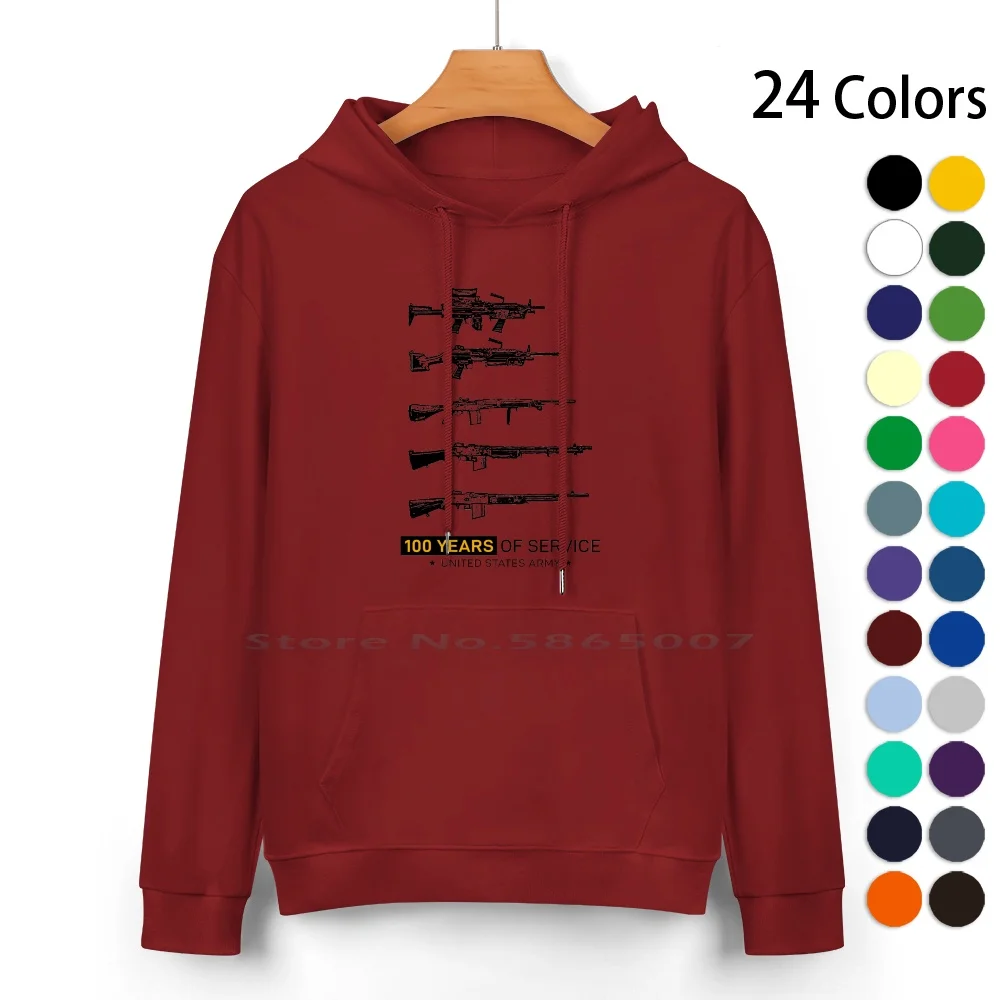 100 Years Of Us Army Squad Automatic Weapons Pure Cotton Hoodie Sweater 24 Colors M249 Saw Machine Gun Firearms Bar M1918a2 Lmg