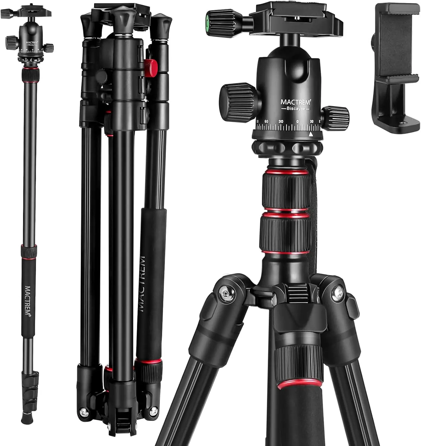 

84" Heavy Duty Aluminum Tripod & Monopod, 33lb Load, 360° Ball Head, Travel Compatible with DSLR Cameras