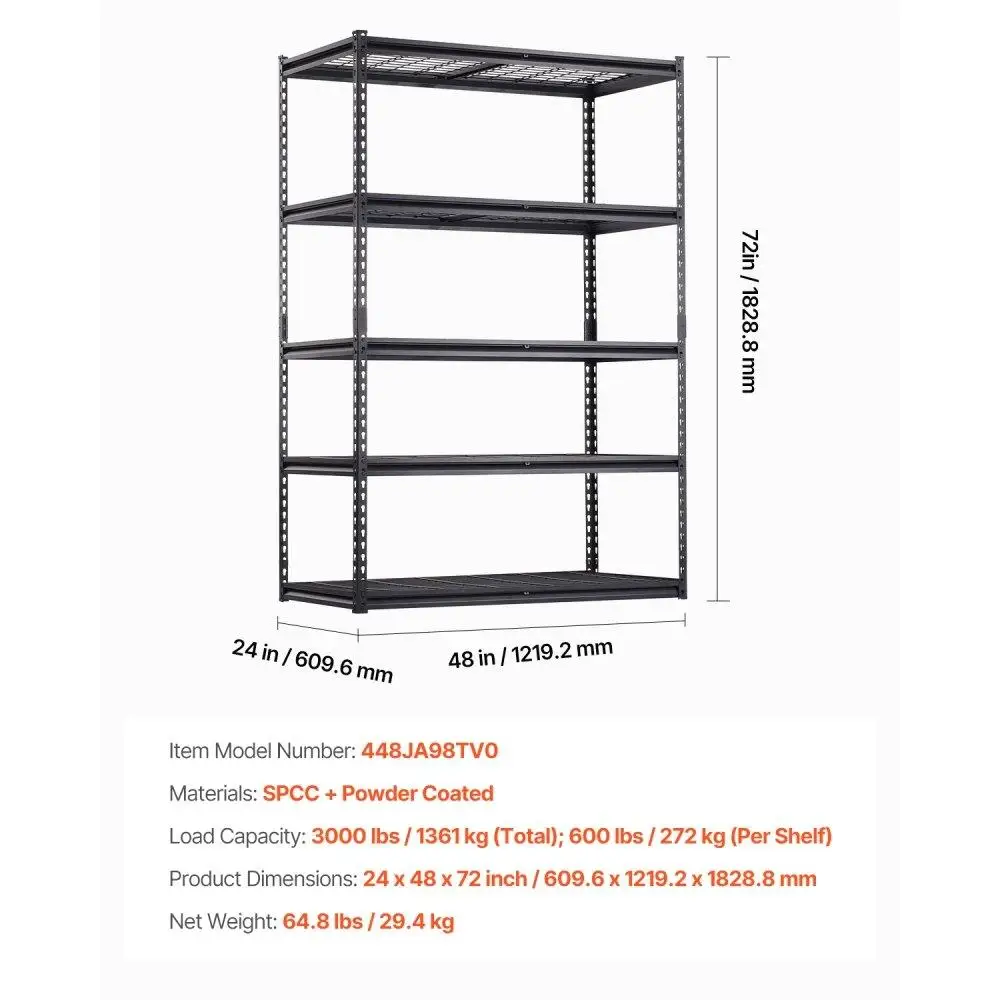 Scaffali portaoggetti regolabili e resistenti a 5 livelli per scaffalature da garage Capacità 3000 libbre Robusto organizer in metallo