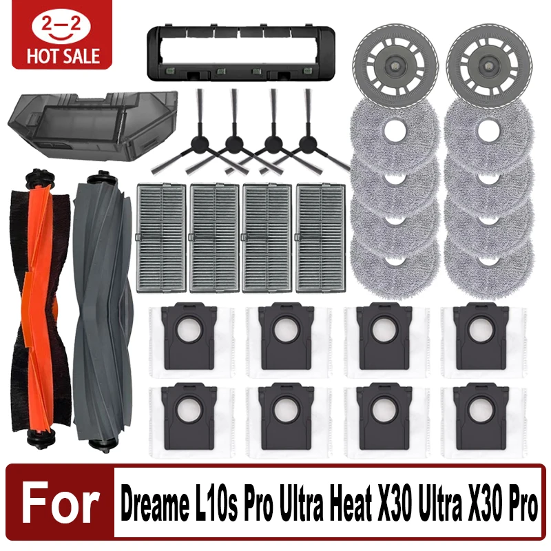 Kompatybilny z Dreame L10s Pro Ultra Heat, X30 Ultra, X30 Pro Części zamienne Akcesoria Główna szczotka boczna Filtr Mop Worek na kurz