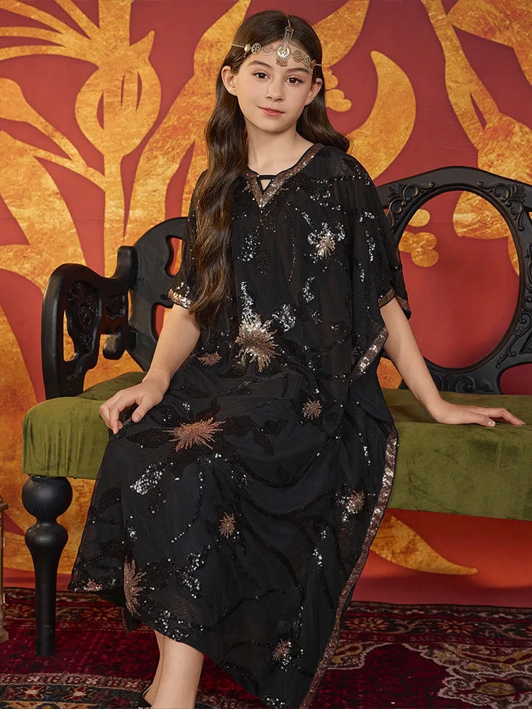 

Eid Ramadan Morocco Muslim Abayas for Kids Saudi Girls Lace Long Dress Kaftan Robe Turkey Dubai Party Dresses Islamic Clothing