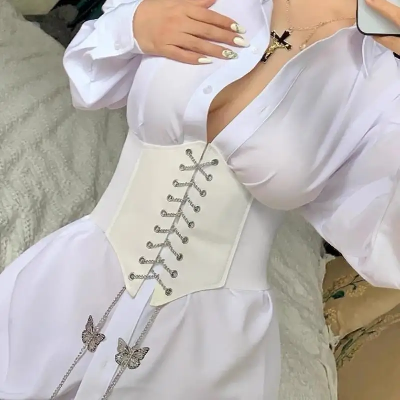 المرأة مثير مشد Underbust القوطية فراشة سلسلة منحنى المشكل حزام التخسيس