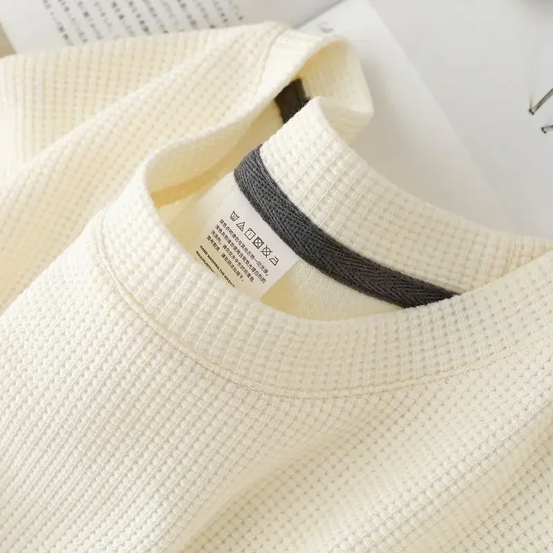 Men's New Summer Waffle Round Neck Short Sleeve T-Shirt Comfortable Breathable Short-Sleeved Top for Casual Wear image 3