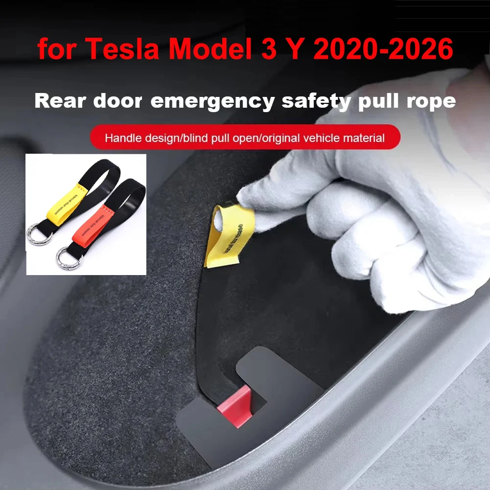 for Tesla Model 3 Y 2026 Juniper Rear Door Emergency Safety Pull Rope Open Door Tool with Sticker Model 3 Highland Accessories
