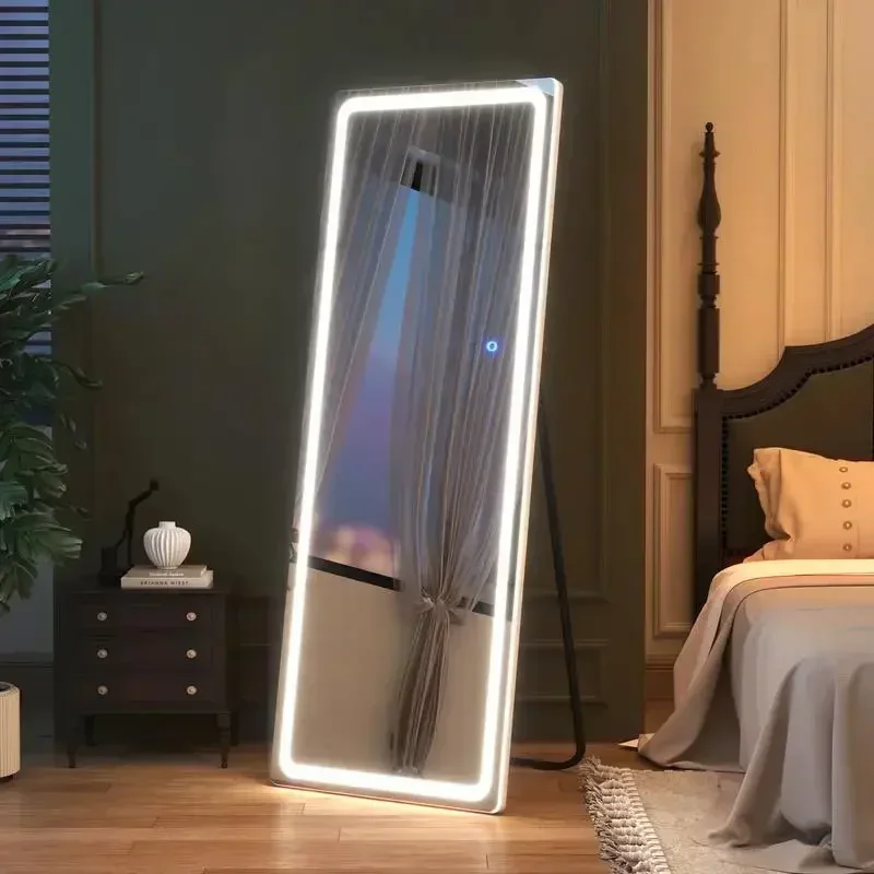 [Live5] 64"x21" volledige lengte spiegel met LED-verlichting, verlichte vloerstaande spiegel wandgemonteerde hangende spiegel en 3-kleurenverlichting