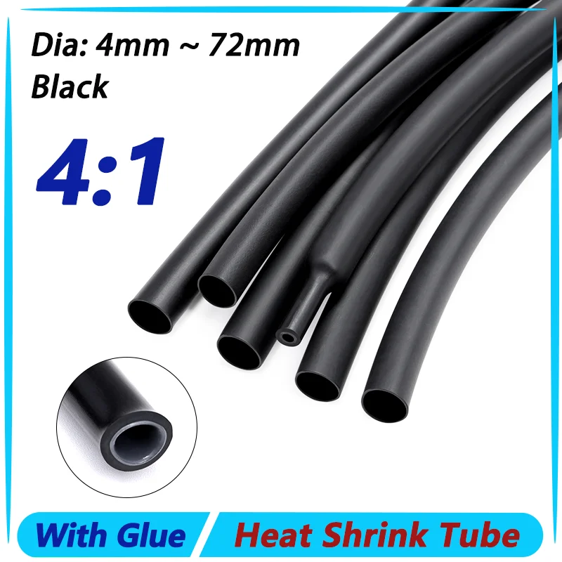 

Black 4:1 Heat Shrink Tube Thick Glue Dia.4/6/8/12/16/20/24/32/36/40/52/72mm Thermoresistant Tube Heat-shrinkable Cable Sleeve