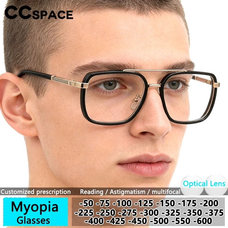 

Мужские очки по рецепту CCspace, металлическая оправа для очков в стиле пилот, мужские очки для близорукости, оптические линзы с защитой от синего света