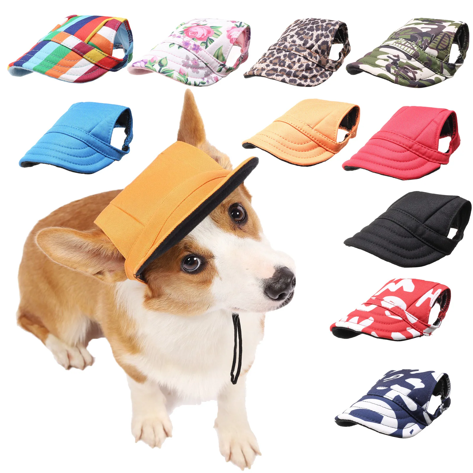 

Dog Hat Summer Dog Cat Sun Hat with Ear Holes Adjustable Pet Baseball Cap for Small and Medium Dogs Cats Pet Accessories