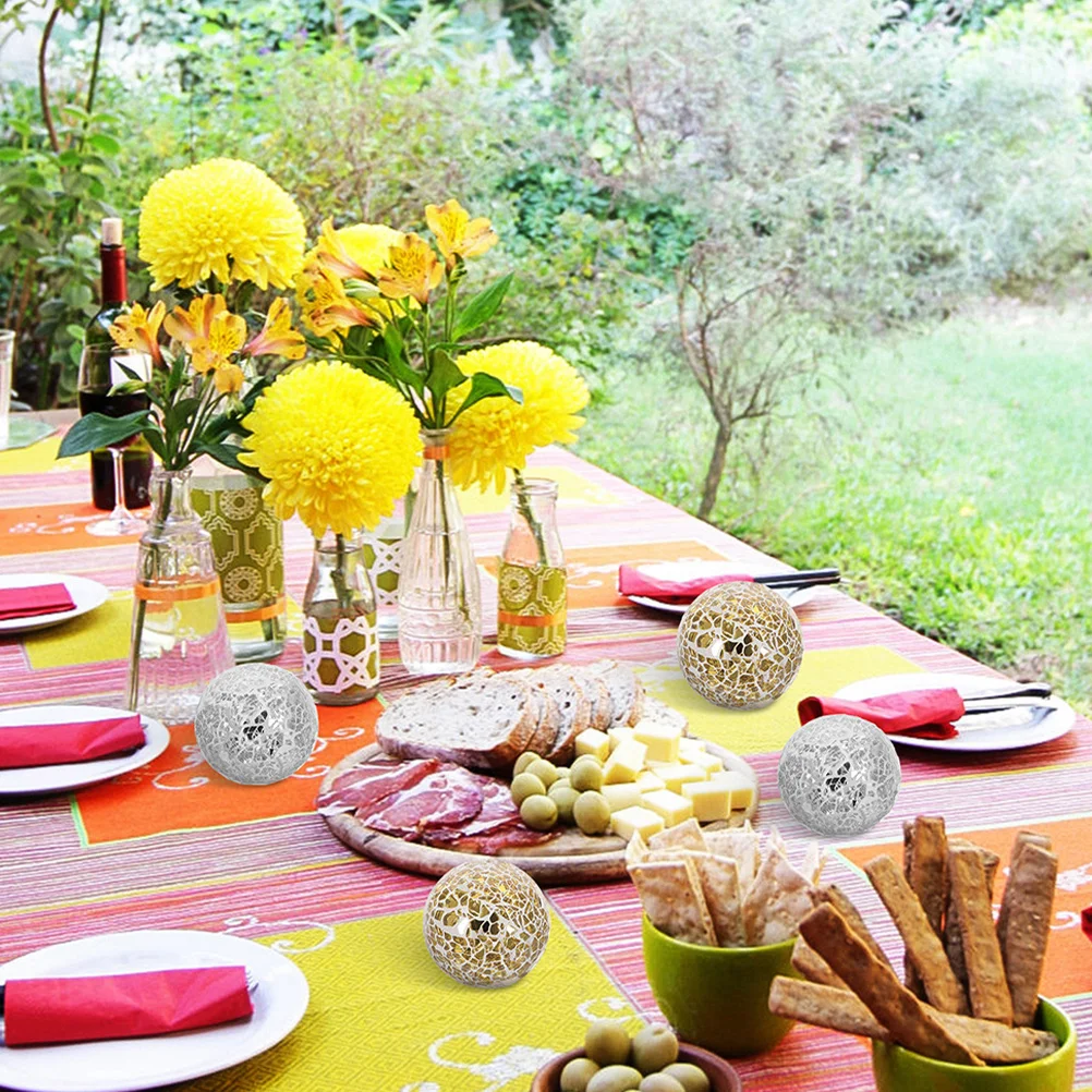 

4pcs Crackle Glass Balls: Mosaic Craft Spheres For Home Decor Desktop Living Room Dining Area Decoration Ball Decorative Sphere