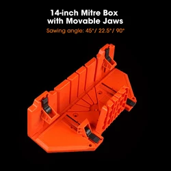 12/14-inch Mitre Box with Movable and Non-slip Jaw Woodworking Miter Saw Box Miter Saw Holder Storage 45/ 22.5/ 90 Degrees Cuts