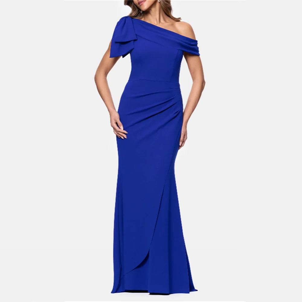 

Evening Dresses Women Elegant Prom Dresses Single Shoulder Bow Pleated Sleeveless Formal Gowns Party Cocktail Gowns For Gala