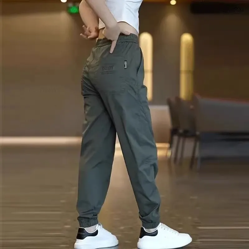 Qui Dry Ice Silk Men's Casual Pants Summer Thin Breathable Sport Dirt Resistant Wearable Long Trousers for Working