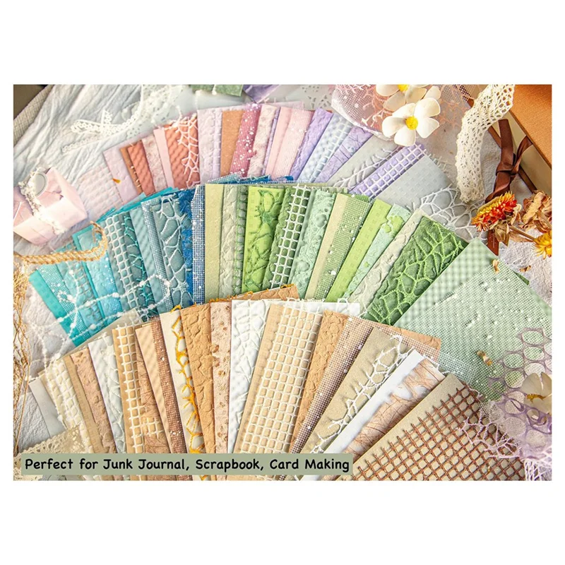 ABFM-96 Sheets Textured Scrapbook Paper And Mesh Fabric Assorted Set,6 Pack Mixed Special Paper For Scrapbooking Planner