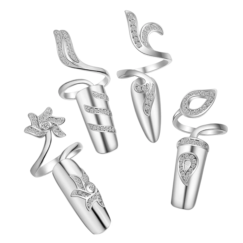 

4Pcs Rhinestone Alloy Fingernail Rings Elegant Decorative Nail Rings Women Party Wedding Celebration Jewelry Hand Jewelry