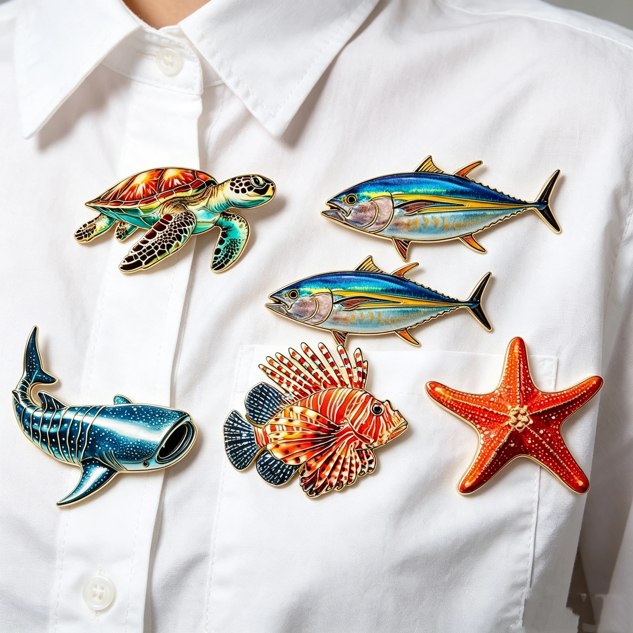 5Pcs Ocean Themed Brooch Set, Versatile Clothing Decor Pins, Ideal Collectibles & Creative Souvenir Gifts for Ocean Fans