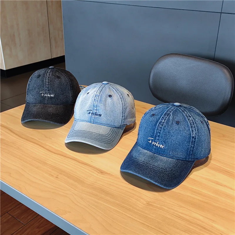 Japanese ins letter washed denim cap women's spring and summer Korean version trendy men's fashion casual sunshade baseball cap