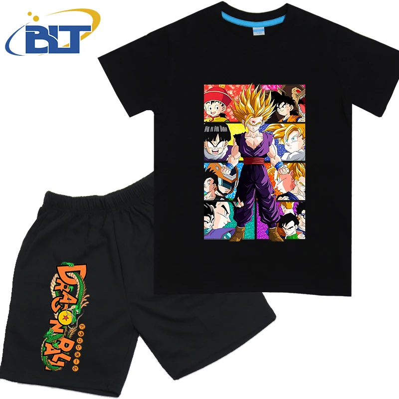 Dragon Ball Son Goku Anime T-shirt Set Kids Cotton Short Sleeve Shorts 2-piece Set Boys Girls Cartoon Clothing view 2