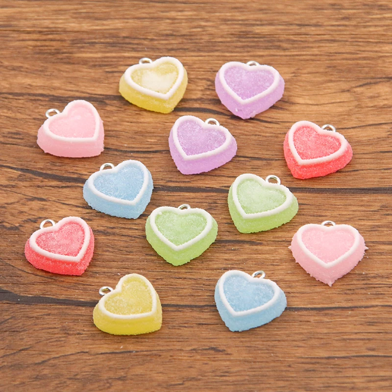 10Pcs 17X18MM Mix Color Colorful Heart Charms Resin Pendants Keychain Handmade Necklace Bracelet Jewelry Making DIY Accessories