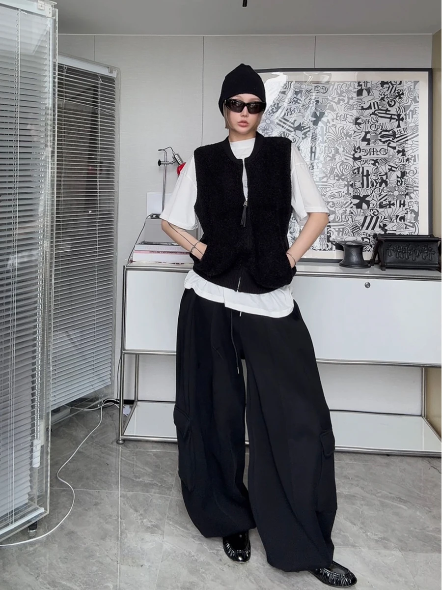 

Lightweight Small Lamb Fur Patchwork Vest IAMCPLUS 2025AW Commute Sle round Ne Zipper Pure Color Women's Faion Vest