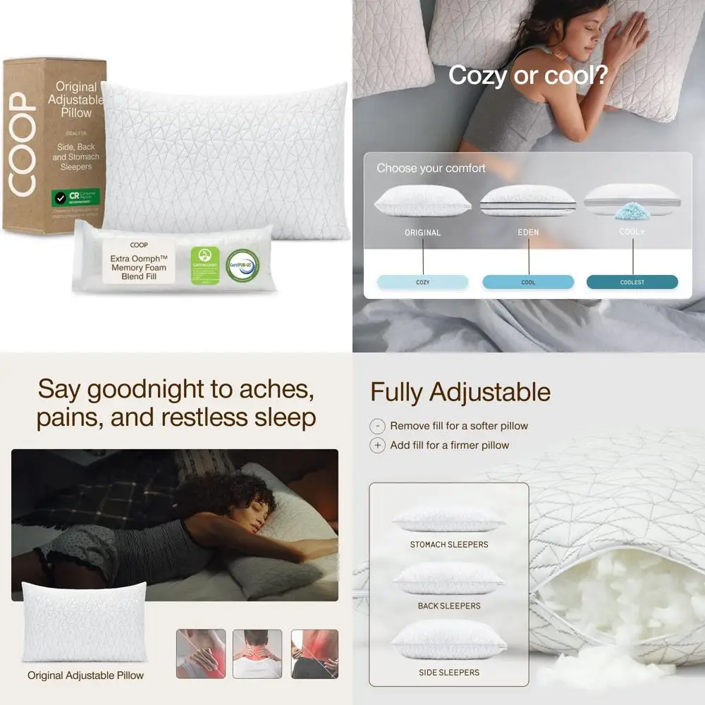 

King Size Medium Firm Cross-Cut Memory Foam Pillow by Coop Home Goods for Comfortable Sleep