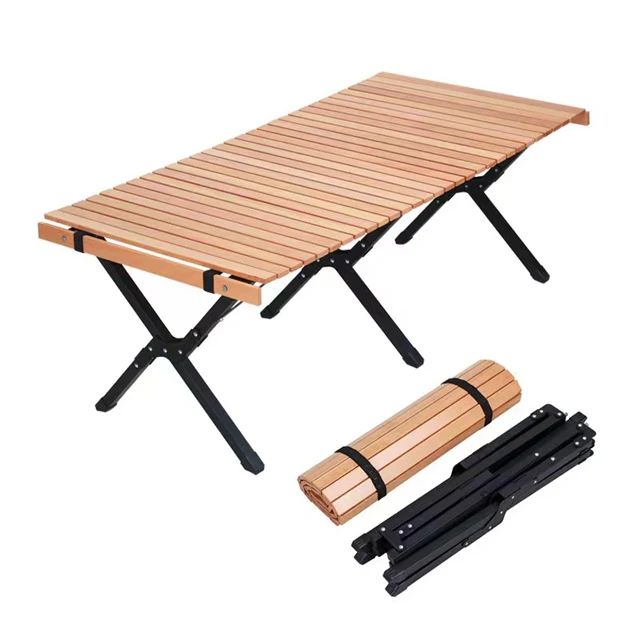 Korea Outdoor Portable Aluminum Wooden Camping  Bamboo Portable Easy Folding Picnic Egg Roll Table