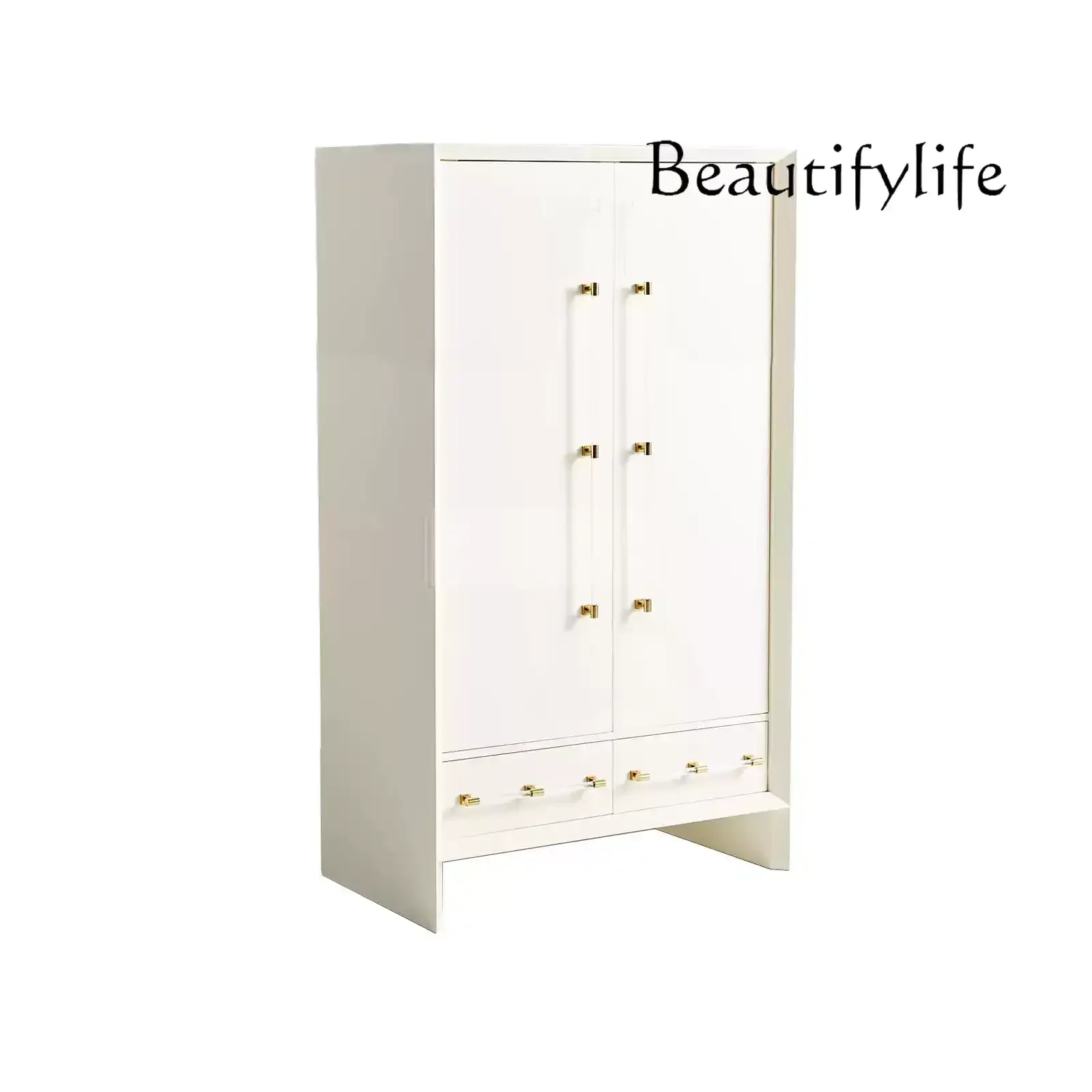 

Simple small wardrobe entrance storage cabinet double door hanging clothes cream style white small wardrobe