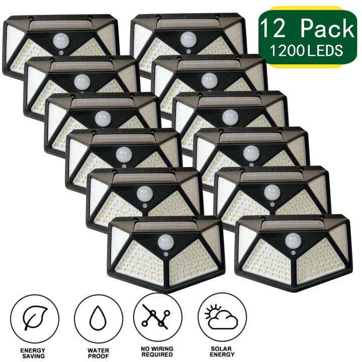 12PCS/1/2/4/8/10PCS 100 LED Solar Power Wall Light Motion Sensor Waterproof Outdoor Garden Lamp