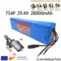 29V 60Ah 18650 Lithium ion Battery Pack 7S4P 24V Rechargeable Battery With 15A BMS+29.4V Charger