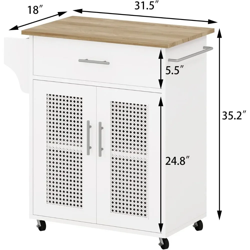 Isla de cocina con almacenamiento, isla de cocina con ruedas con encimera de madera maciza, carrito de isla de cocina con estante para especias