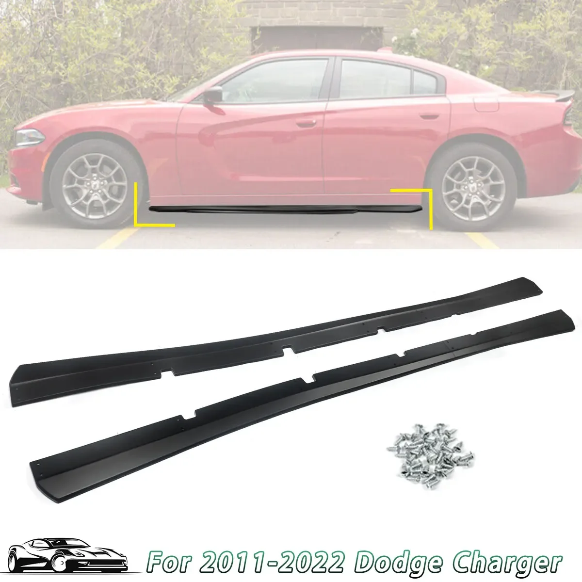 

Fits 2015-23 Dodge Charger GT Style Matte Black Side Skirt Rocker Panels Extension