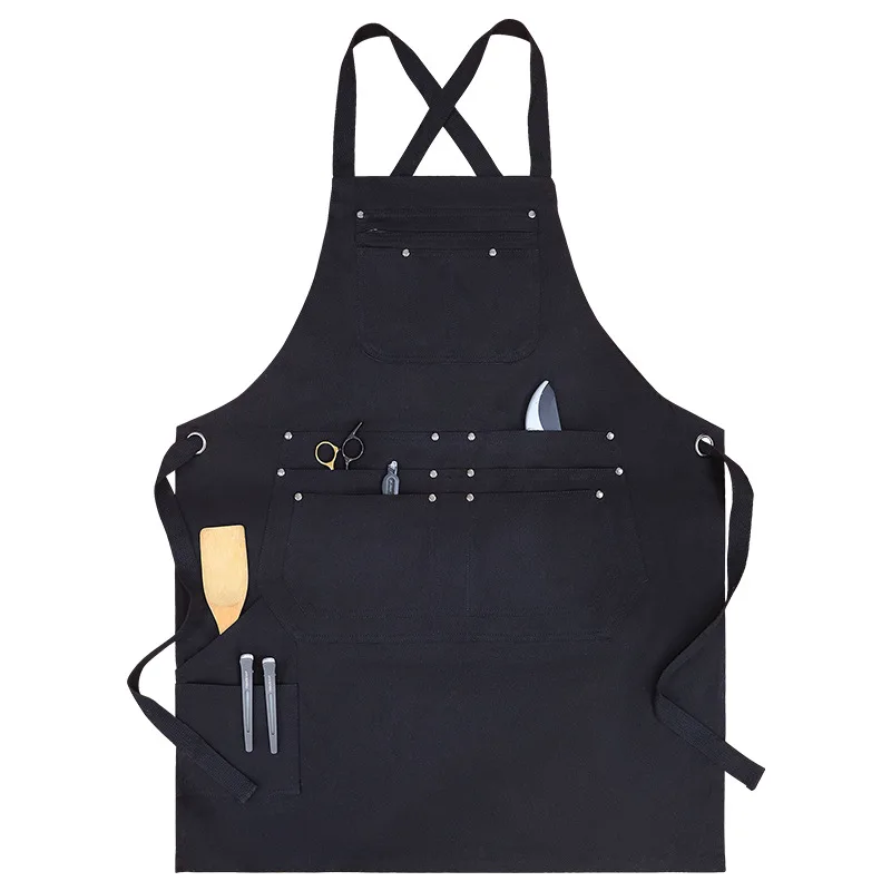

Multi Pocket Tool Apron Cotton Garden Art and Culture Stylist Barista Work Clothes Apron Customized Logo