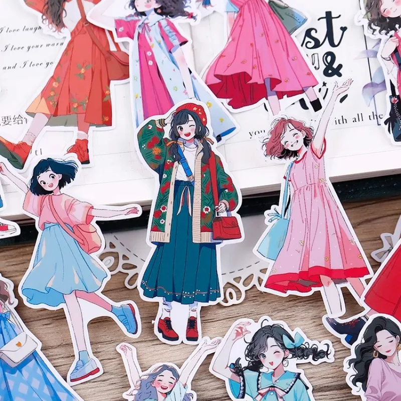16PCS Cute Girl Cartoon Stickers for Journal Diary Scrapbook Mobile Phone Case Decoration stationary journal