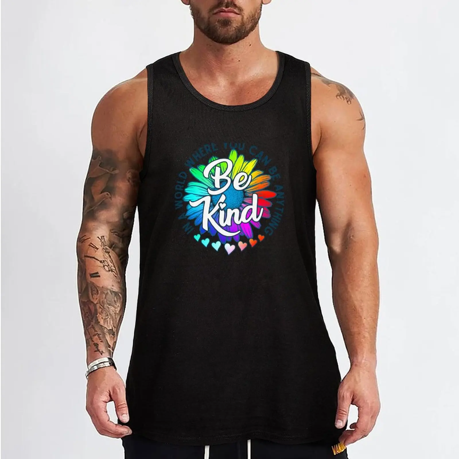 In a world where you can be anything be kind rainbow daisy flower Tank Top Top Men's fitness t-shirt quick-drying t-shirt