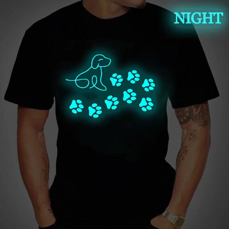 

Dog And Paw Graphic T Shirts Luminous Style Fun Animal Lover Gifts Tshirts Vintage Short Sleeve Women Men Tees Homme Camiseta