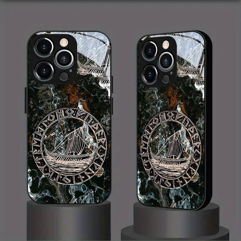 Viking Pirate Ship And Rune Art Pattern Design Suitable for iPhone17/16/16ProMax/15/14/13/12ProMax/11/11Pro Anti-drop protection