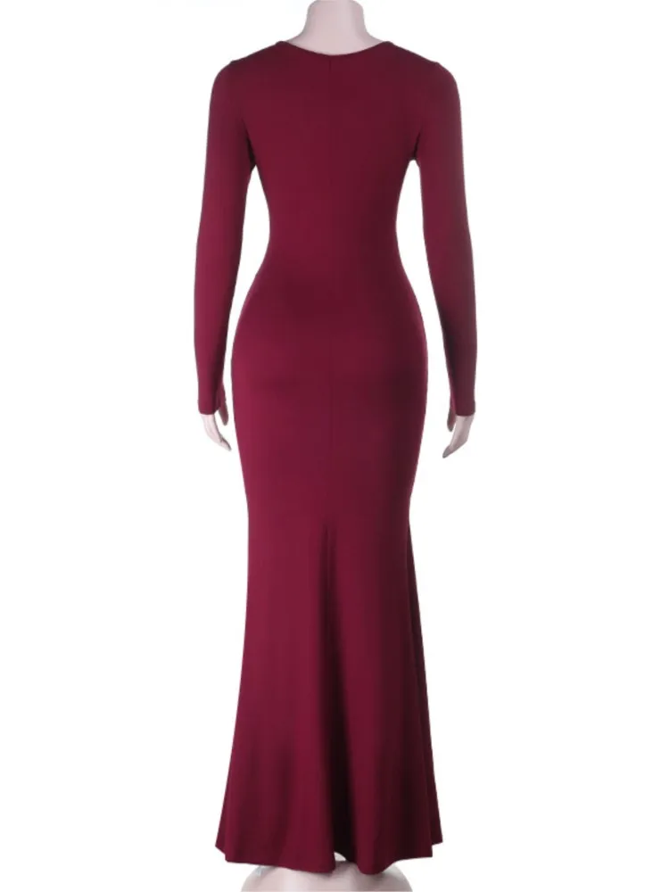 เดรสยาวผู้หญิง ฤดูใบไม้ผลิ ฤดูร้อน 2026 แฟชั่นฤดูใบไม้ร่วง แขนยาว ผูกเชือก เซ็กซี่ หรูหรา สำหรับงานเลี้ยงตอนเย็น ทรงเข้ารูป ยืดได้