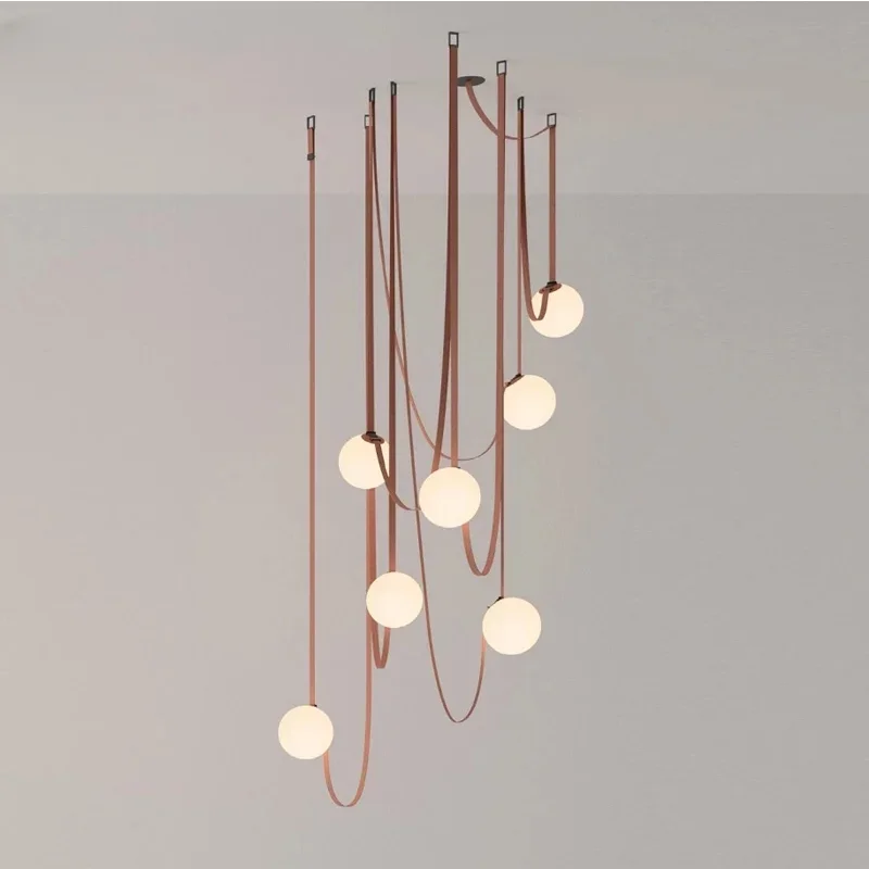 Lampe LED Suspendue en Cuir poumons, Design Nordique, Luminaire Décoratif d'Nik, Idéal pour un Salon, des Escaliers, un Hôtel ou un Restaurant