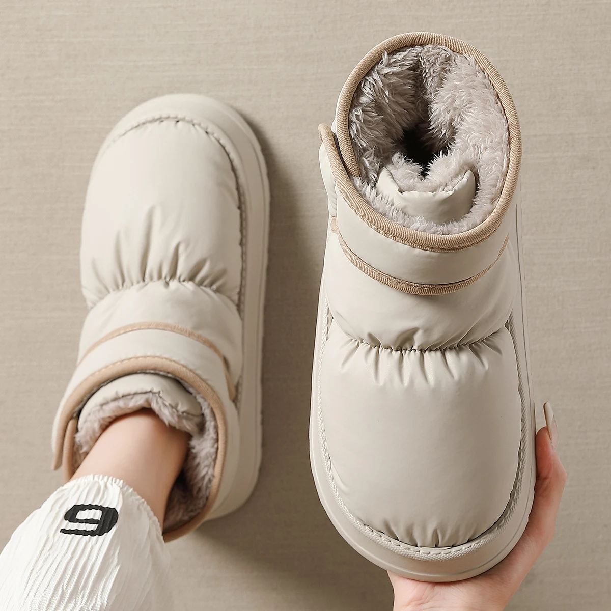 Women's Winter Snow Boots 2026 New Fashion Short Thick Bottom Anti-slip Fleece Warm Cotton Slippers for Outdoor Wear