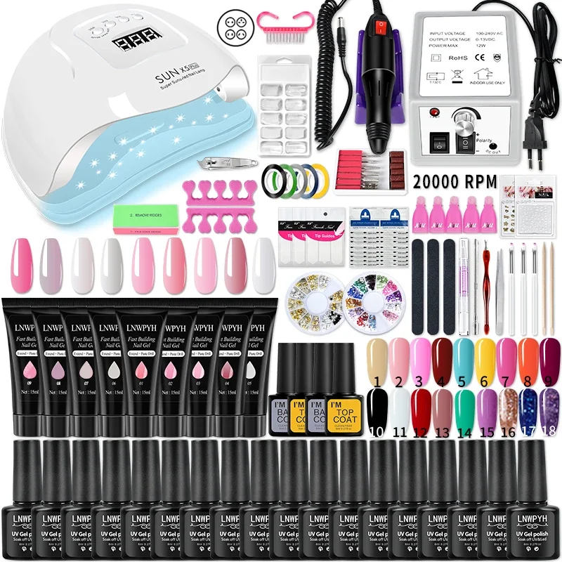 Nail Gel Kit Acrylic Nails Set With UV LED Lamp Dryer Color Gel Polish Kit Soak Off Manicure Tools Set