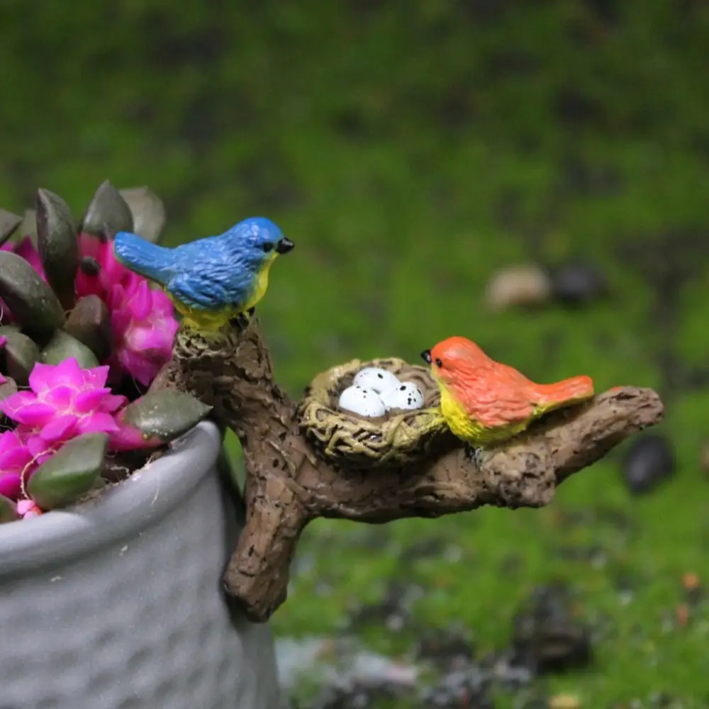 Bonsai Decoration Bird Statue with Branch Potted Ornaments Adornment Micro Landscape Lifelike Bird Statue Resin Crafts