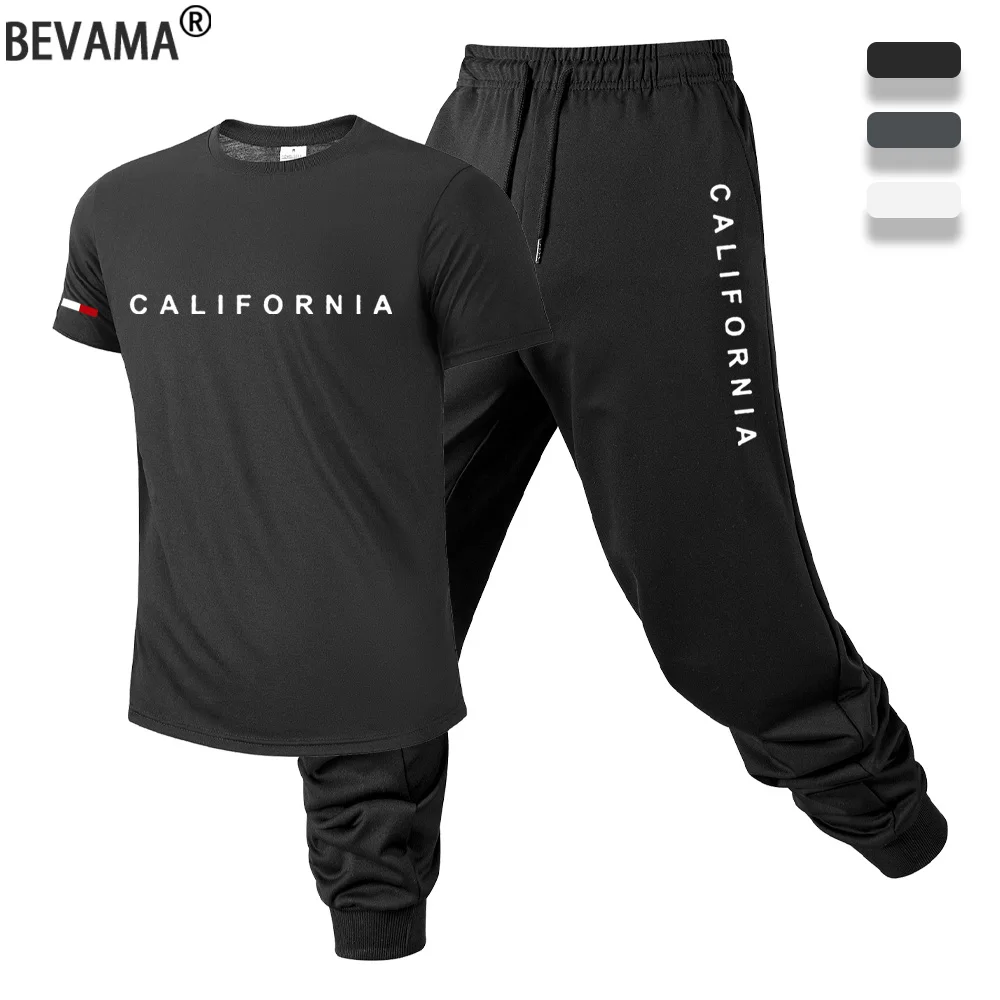 

Summer New Printed T-shirt Pants Set Men's Casual Short Sleeve T-shirt Pants Tracksuits Round-neck Running Fitness Sportswear