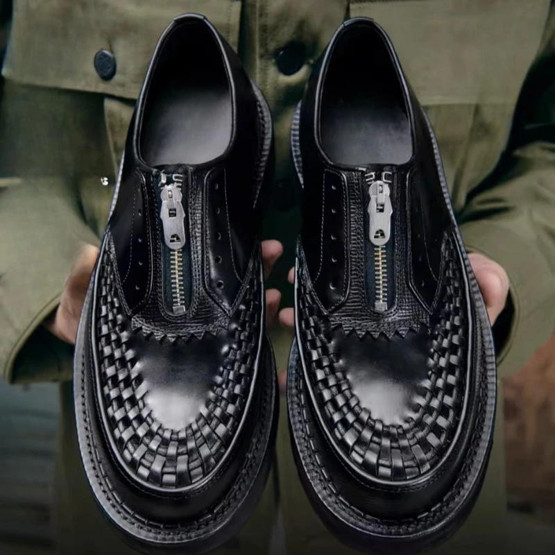 

Mirage Rock Style Sunken Ship Leather Derby Shoes for Men's Italian and Japan Asahi Calf Leather Woven and Handmade Casual Shoes