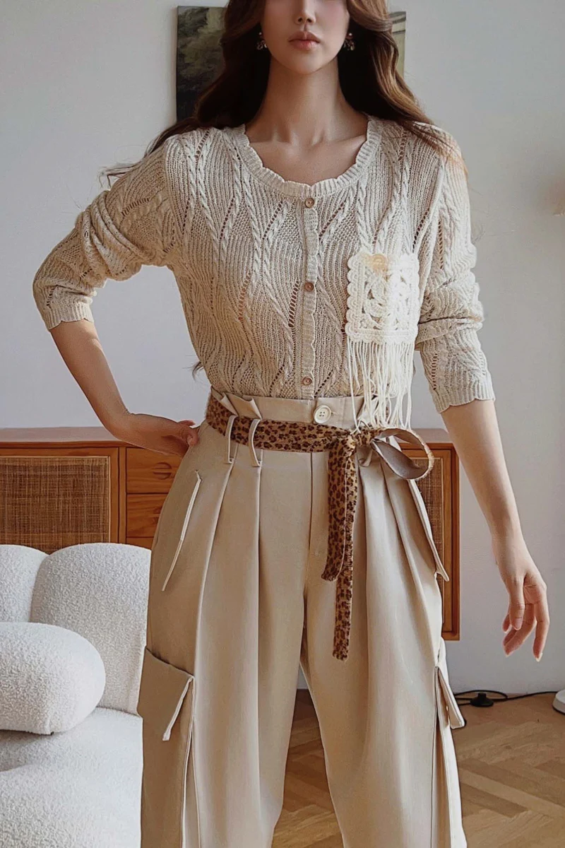 

Spring Solid Knitted Sweater Women's Top Hook Flower Hollow Preppy Style Cardigan Basics Y2K 2025 New DABUWAWA DM2AJS011