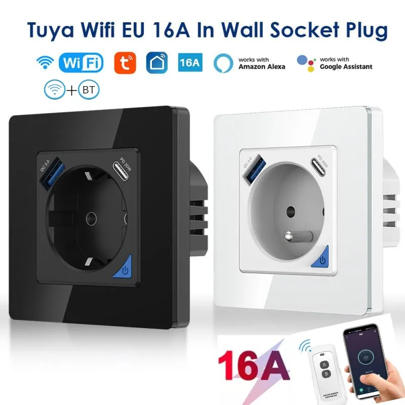 Tuya  Wifi EU 16A Wall Socket Smart Plug Type C Port Voice Control Timer Schedule Function Work with Alexa Google Home