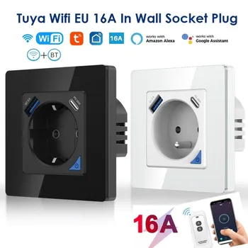 Tuya Wifi EU 16A Wall Socket Smart Plug Type C Port Voice Control Timer Timing Function Work with Alexa Google Home